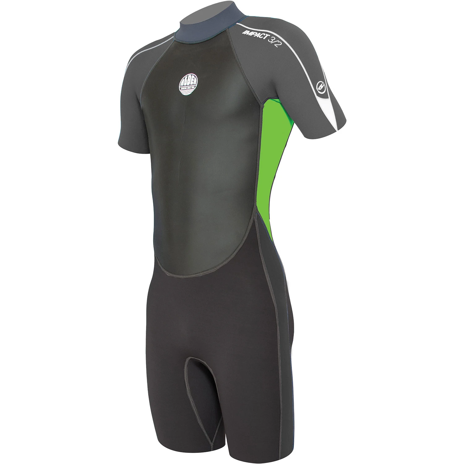 Alder Junior Impact 3/2mm Shorty Wetsuit - Green 1 Alder Junior Impact 3/2mm Shorty Wetsuit - Green